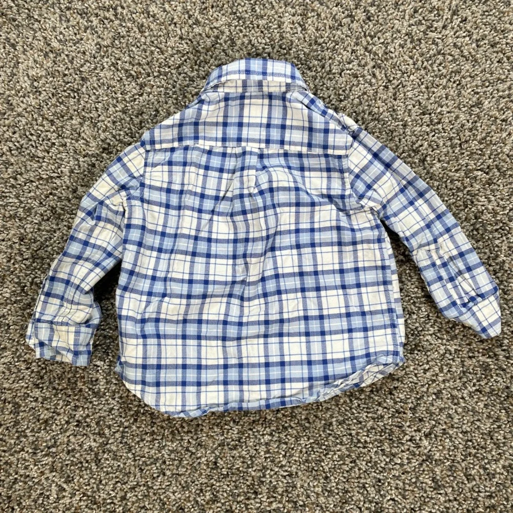 Ralph Lauren Kid's 18M Button Down Long Sleeve Shirt Blue White Plaid Cotton